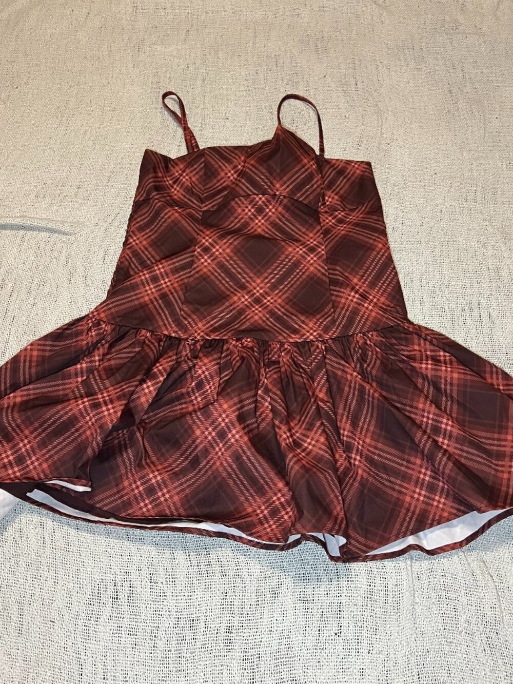 Altar’d State Women’s Burgundy Plaid Smocked Fit & Flare Mini Dress – Size M